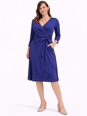 Talbots Wrap Midi Dress in Royal Blue